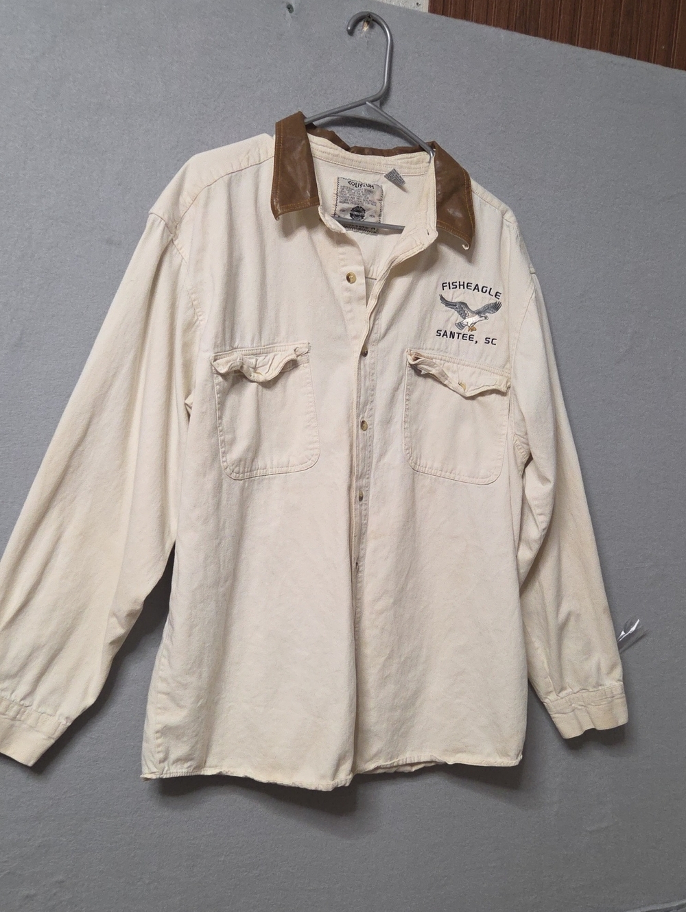 Vintage Fisheagle Santee SC Button Up Shirt Denim Corduroy Faux Leather Collar.